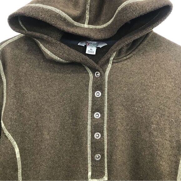 Guide Series Olive Brown 1/2 Snap Hooded Knit Fleece Pullover - Picture 4 of 16